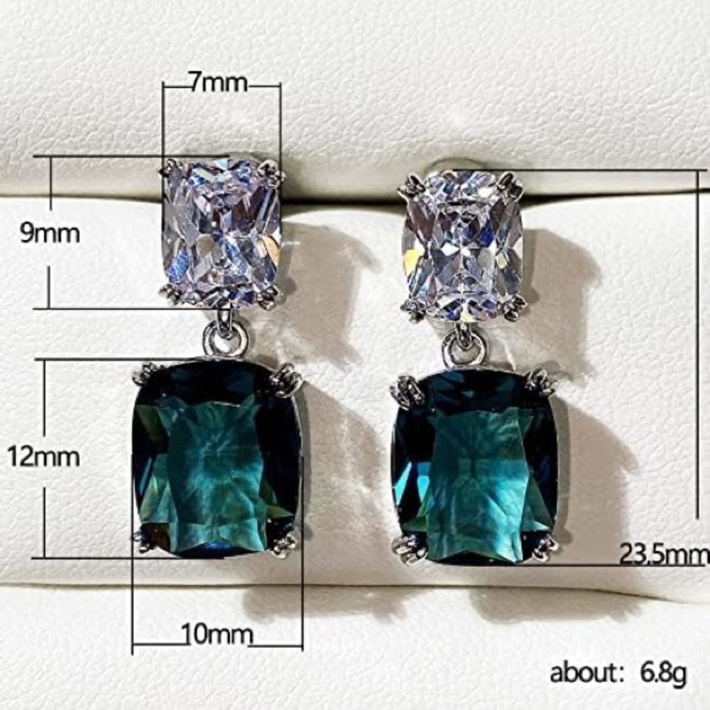 - 💋Elegant White and Teal Zircon Drop Earrings - Picture 4 of 16